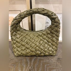 WALTER BAKER Indie Weaved-Leather Hobo Bag dark olive. New